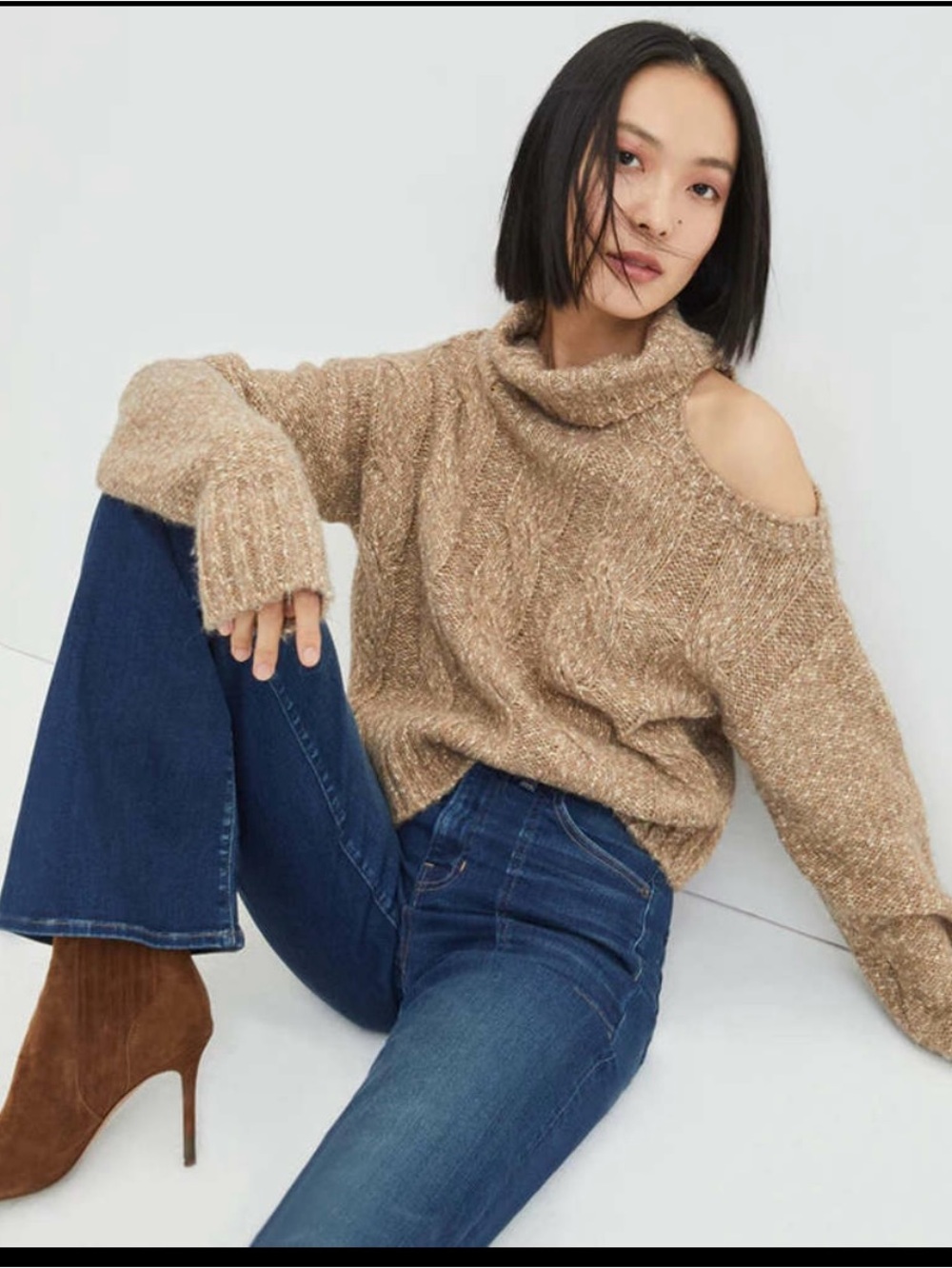 Veronica Beard Selleck Cable Knit cutout turtleneck sweater.